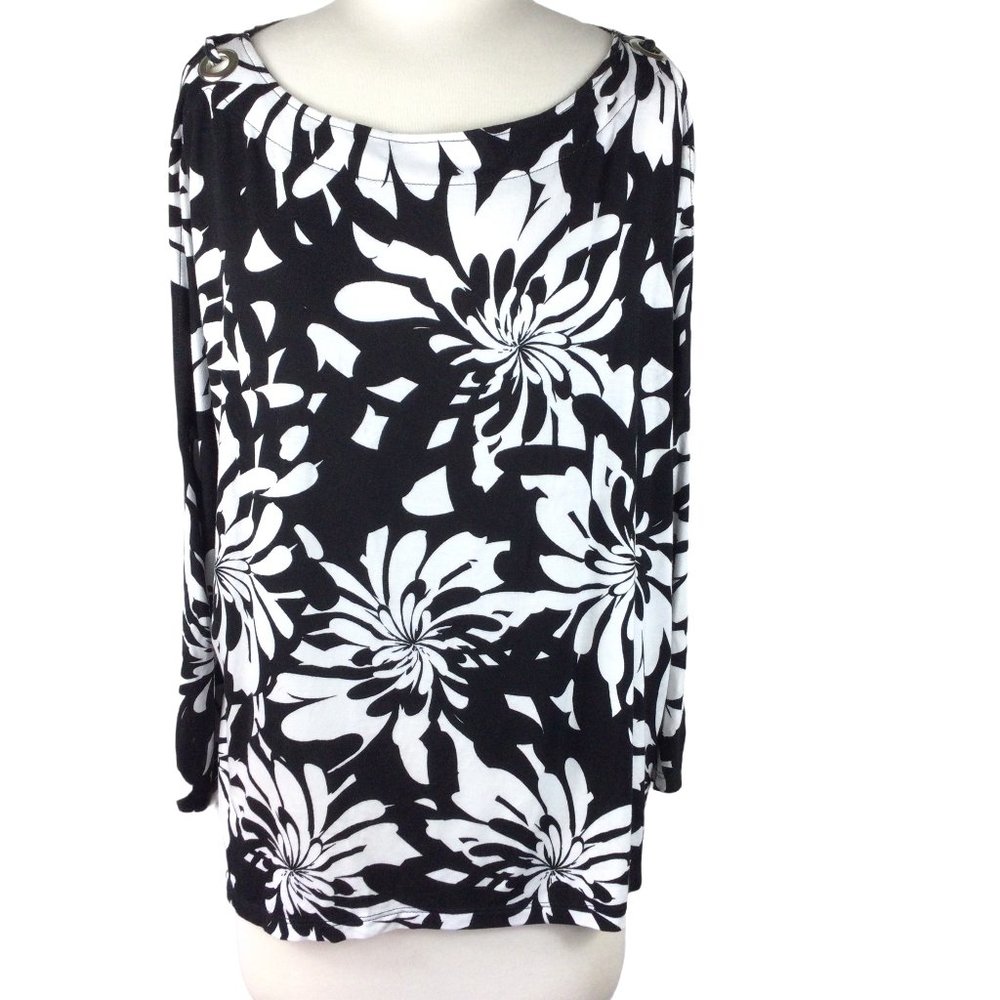 Cable & Gauge Open 3/4 Sleeve Floral Top, XL